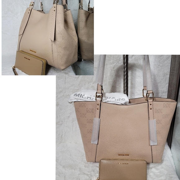 🍒 NWT Michael Kors 2 SET Convertible Shoulder Bag Tote Purse Wallet Signature